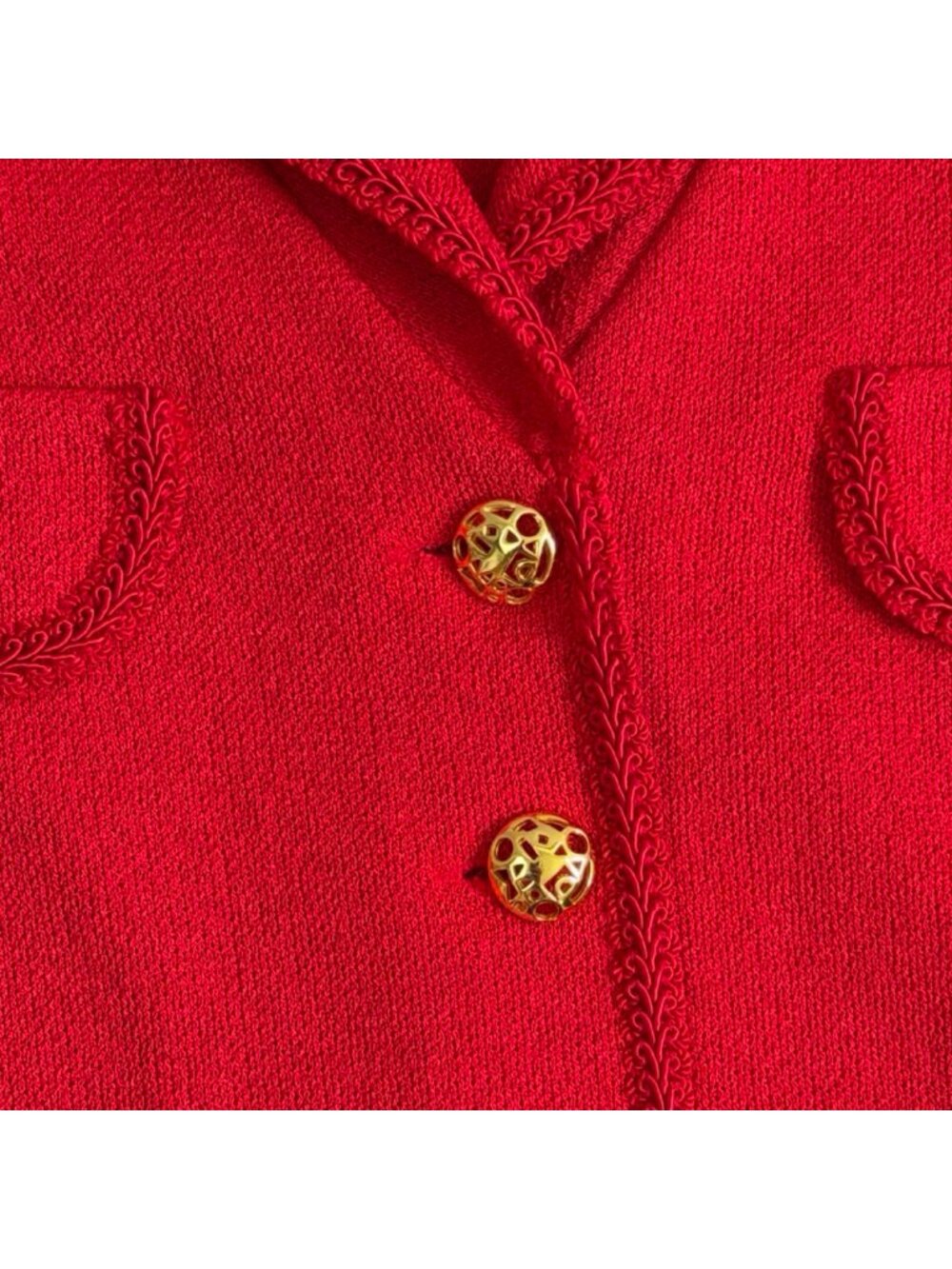 Vintage Red Knit Blazer Jacket Size Large Castleberry Gold Button Sweater Blazer - Picture 5 of 6